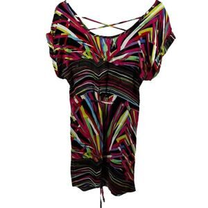 Vintage Rubber Ducky Retro Silk Dress USA Crossback Mini Y2K Multicolor Small